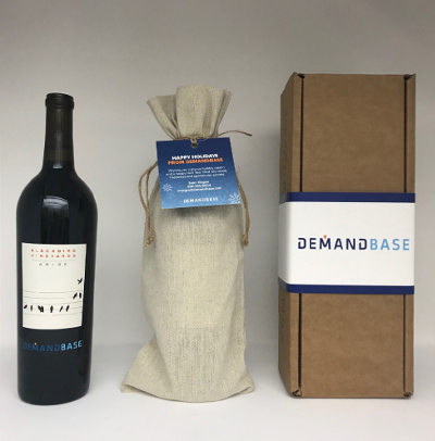 Custom labeled Blackbird wine bottle, bag, and box